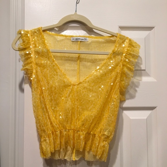 ZARA Yellow Sequin Top - Picture 8 of 9